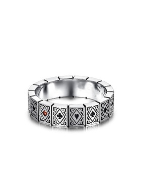 日本coss koko银扑克牌戒指男士潮方块红心黑桃红桃指环高级感