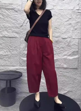 coss koko夏季新款时尚黑色修身短袖t恤休闲哈伦裤显瘦