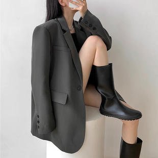 日本春秋新款 外套女宽松气质版 高级设计感女士黑色休闲小西装
