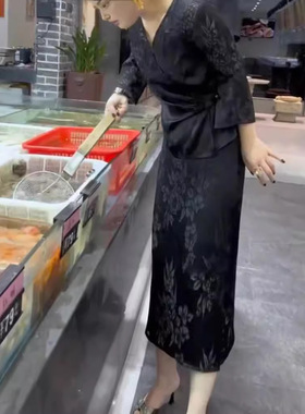 coss koko新款时尚端庄v领上衣半身裙两件套修身显瘦女