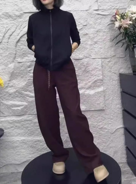 coss koko秋季新款黑色拉链立领长袖卫衣时尚休闲裤女