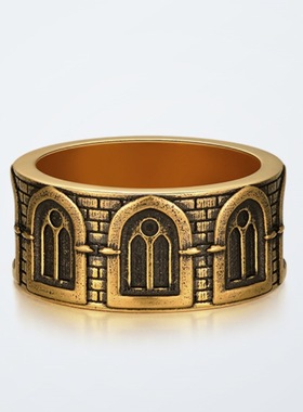 日本coss koko原创复古黑金帝国城堡戒指男女百搭戒指铜镀古金