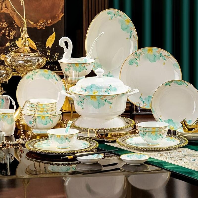 2025新款中秋国庆活动碗筷套装礼品景德镇骨瓷餐具碗盘碟子批发