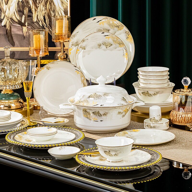 景德镇陶瓷餐具碗盘碟子组合全套保险公司礼品骨瓷碗筷套装批发