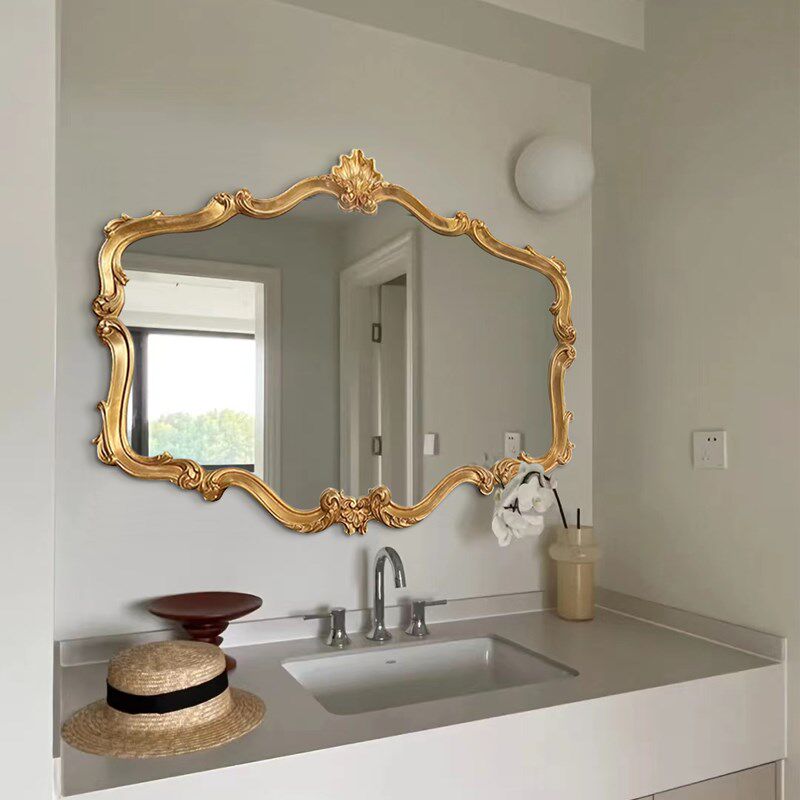 优选法式轻奢装饰镜挂墙卫生间横挂款异形镜子卧室复古雕花梳妆镜