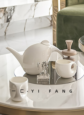 优选一匚现代极简样板间创意白色陶瓷茶具茶杯售楼处酒店会所茶几