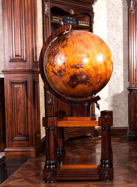 优选博通 50CM立体浮雕实木地球仪 宾馆酒店客厅大堂落地摆件家居