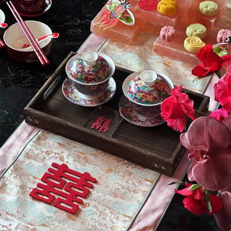 优选中式婚礼订婚桌旗粉色茶几桌旗桌垫喜事餐桌长条结婚装饰高端