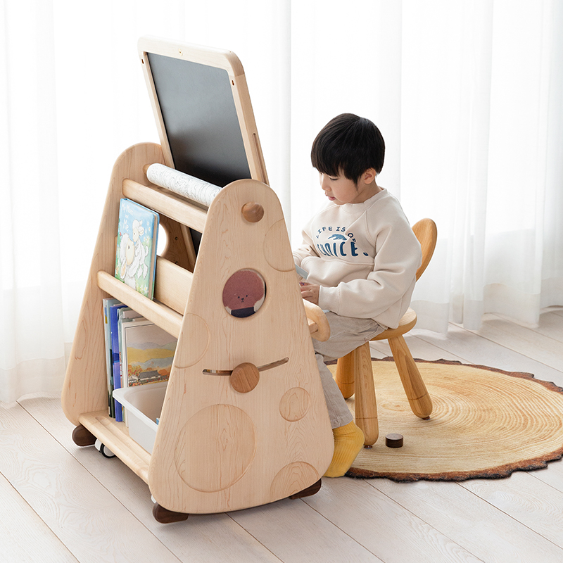 优选孩在 奶酪绘本架 儿童磁性画板画架黑白双面可用可移动书架置