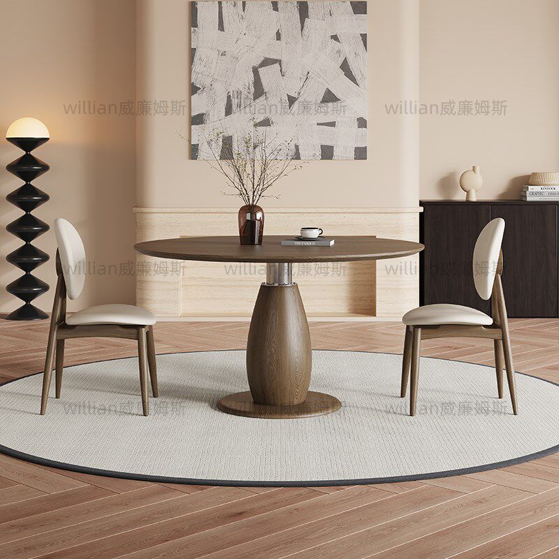 优选复古实木圆桌2024新款餐桌椅组合家用小户型设计师圆形胡桃色