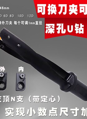 定心加长U钻深孔暴力钻可换刀夹4D6D8D10D 12D 32-58mm直径可微调
