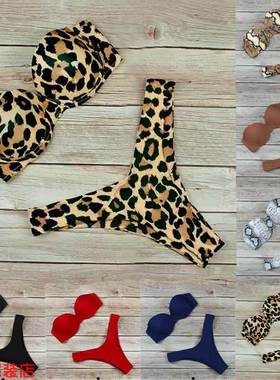 2020 leopard wrap breast sexy split bikini girl性感比基尼
