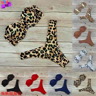 2020 leopard wrap breast sexy split bikini girl性感比基尼