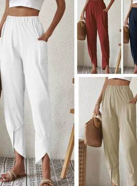 Solid color casual leg pants loose pocket pants休闲束脚长裤