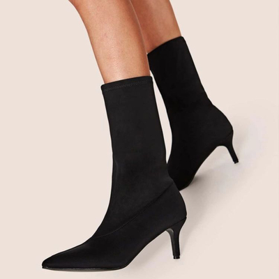 fashion women 6cm high heels mid boots for ladies black shoe