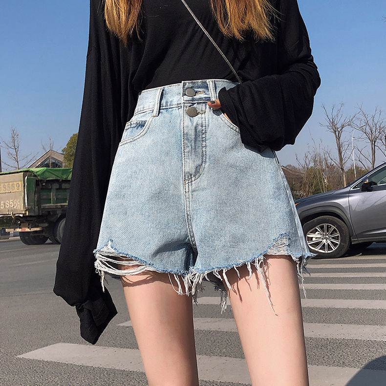 超高腰阔腿牛仔短裤女2023summer women loose short denim jeans