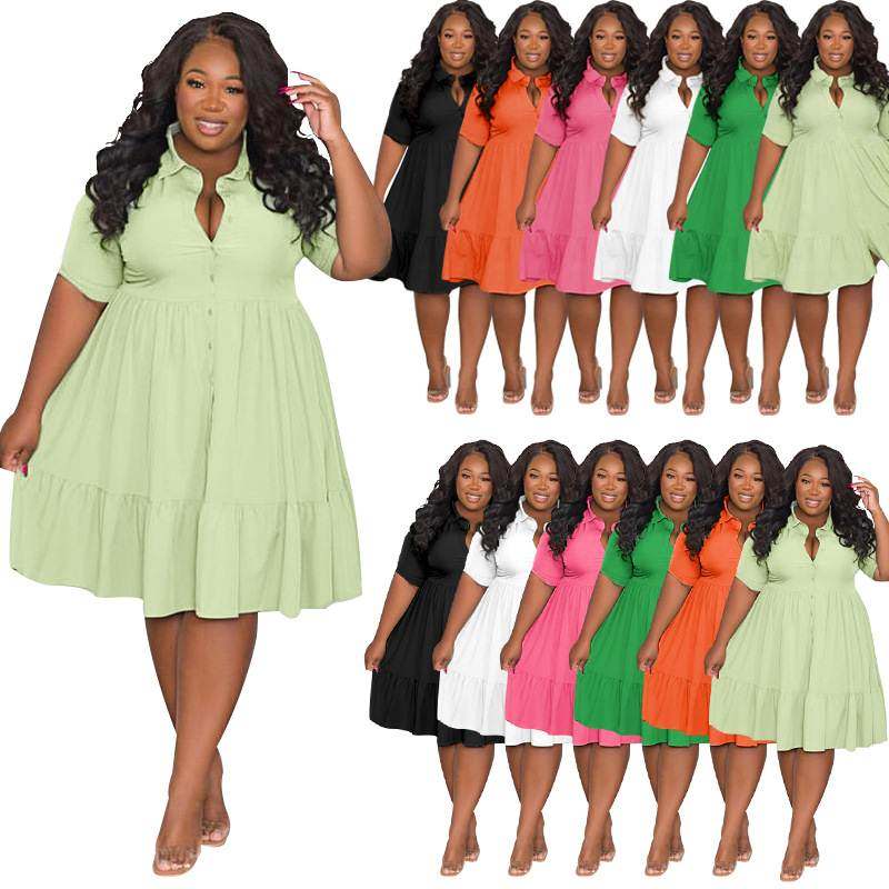 women big size dress 2022欧美大码女装时尚休闲短袖衬衫连衣裙