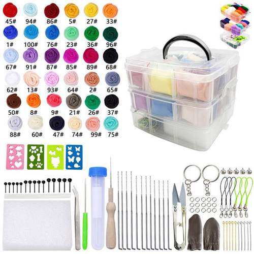 72 Colors Wool Felting Kit Needle Felting Tools DIY Handle W