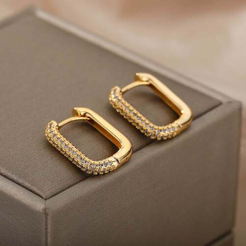 Square Circle Hoop Earrings For Women Stainless Steel Shiny