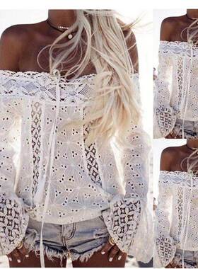 White one-shoulder flared sleeve lace top Off-the-shoulder