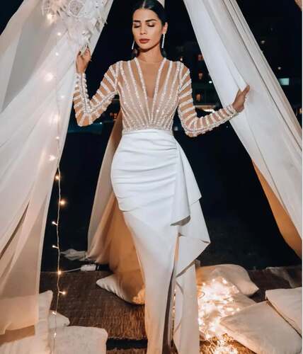 Mesh Irregular Party Dress欧美网纱透视烫金粉长袖不规则礼服裙