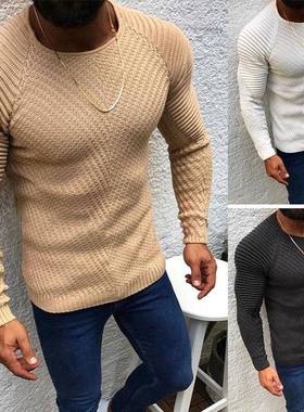 2025 men sweater欧美风秋冬时尚男士纯色针织衫修身帅气套头毛衣