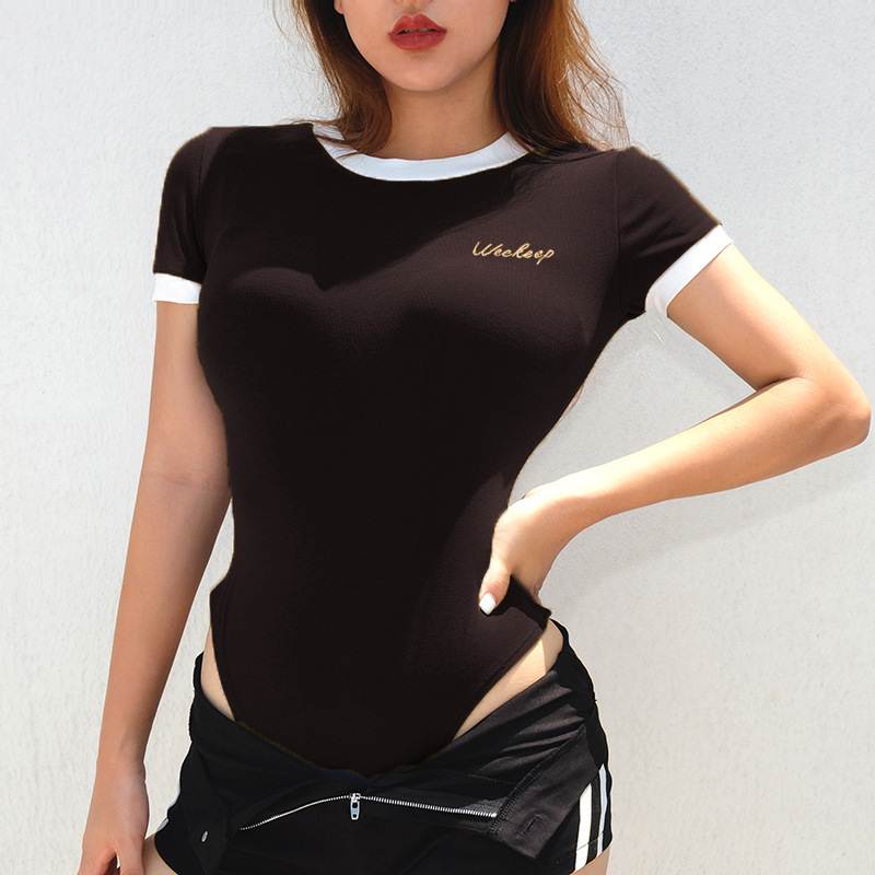 刺绣短袖修身连体衣 2022夏季新款欧美字母圆领T恤女装T恤休闲潮