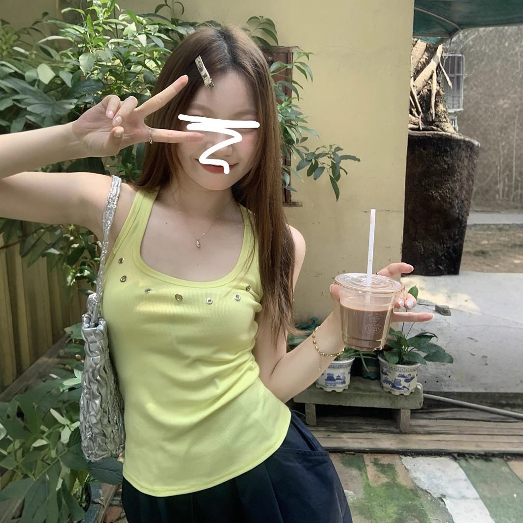 辣妹黄色工字吊带背心女夏季外穿小众设计感修身白色无袖针织上衣