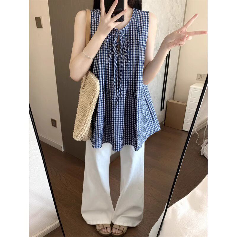 通勤休闲设计感撞色格子