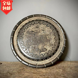 天然青石雕塑麒麟茶盘茶台手工雕刻家居装饰案头摆件茶具线雕