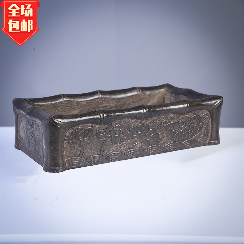 老石雕旧石器仿古怀旧青石竹节鱼盆花盆复古陈设民俗石盆浮雕,家居饰品,石雕,淘宝优惠券,粉丝福利购,淘宝优惠卷