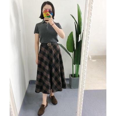 Fstyle买手店MD 中长羊毛格纹黑棕调半身裙A字裙 显瘦百搭气质款