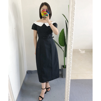 买手店fletta 优雅赫本风一字肩短袖连衣裙