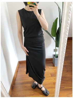 清 S1 M1 买手店lem@ire 扭褶简约黑色连衣裙沙滩裙旋褶裙outlets