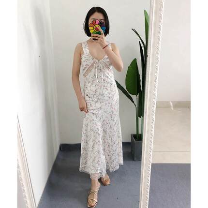 折M1 买手店seooocookie 甜美蕾丝拼接小碎花连衣裙长裙修身裙