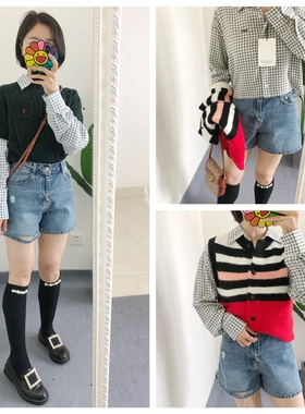 折 买手店韩国grove 格子衬衫 薄款衬衣短款百搭宽松outlets