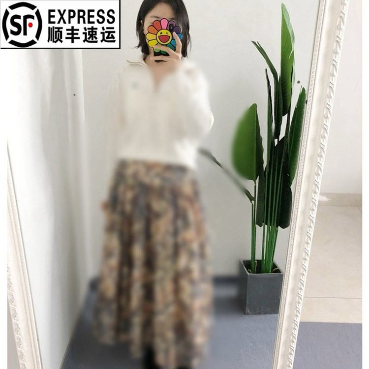 清 仅38码买手店东方美学禅意马赛克印花桑蚕丝 细腻棉褶皱半身裙