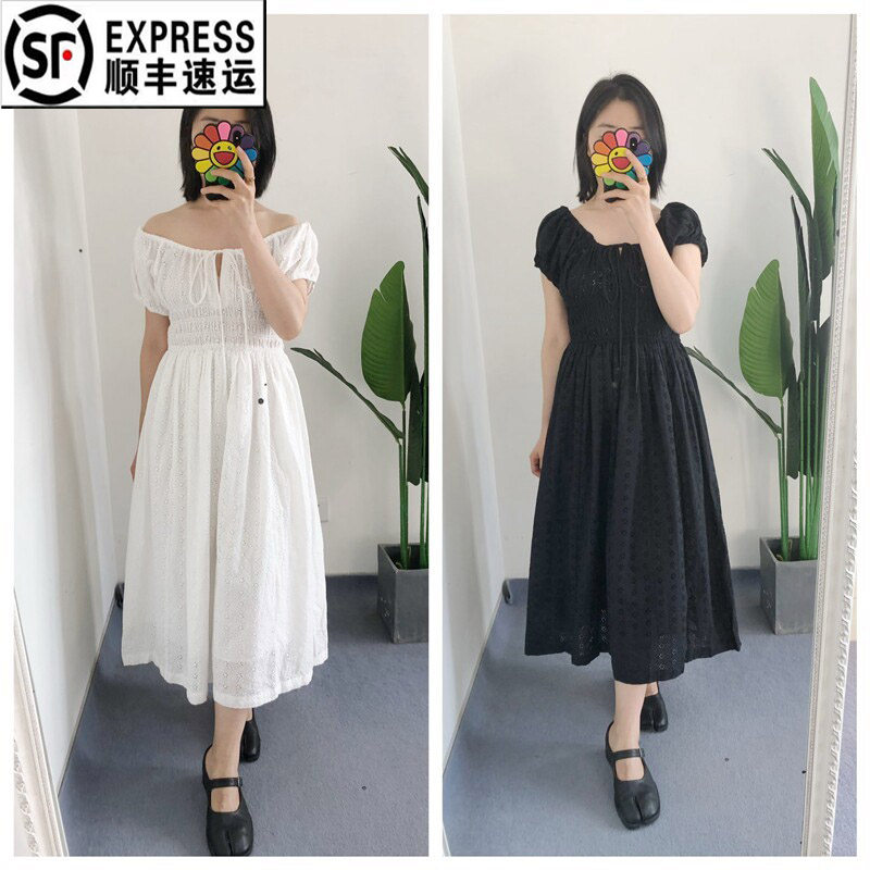 Y标 买手店Do*n QUINN 泡泡袖圆领抽绳刺绣连衣裙白月光裙子度假