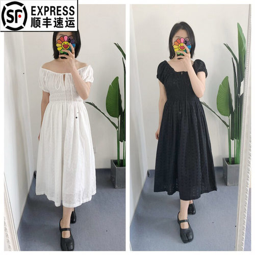 Y标 买手店Do*n QUINN 泡泡袖圆领抽绳刺绣连衣裙白月光裙子度假