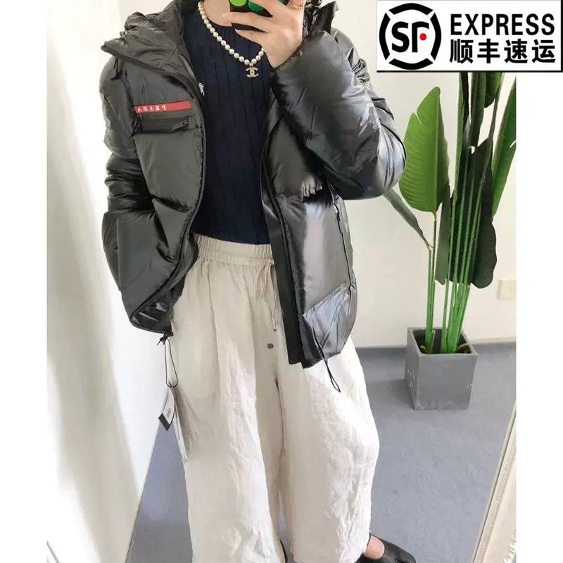 断码清货 S1 买手店 经典黑色红标字母黑色连帽鹅绒羽绒服厚款