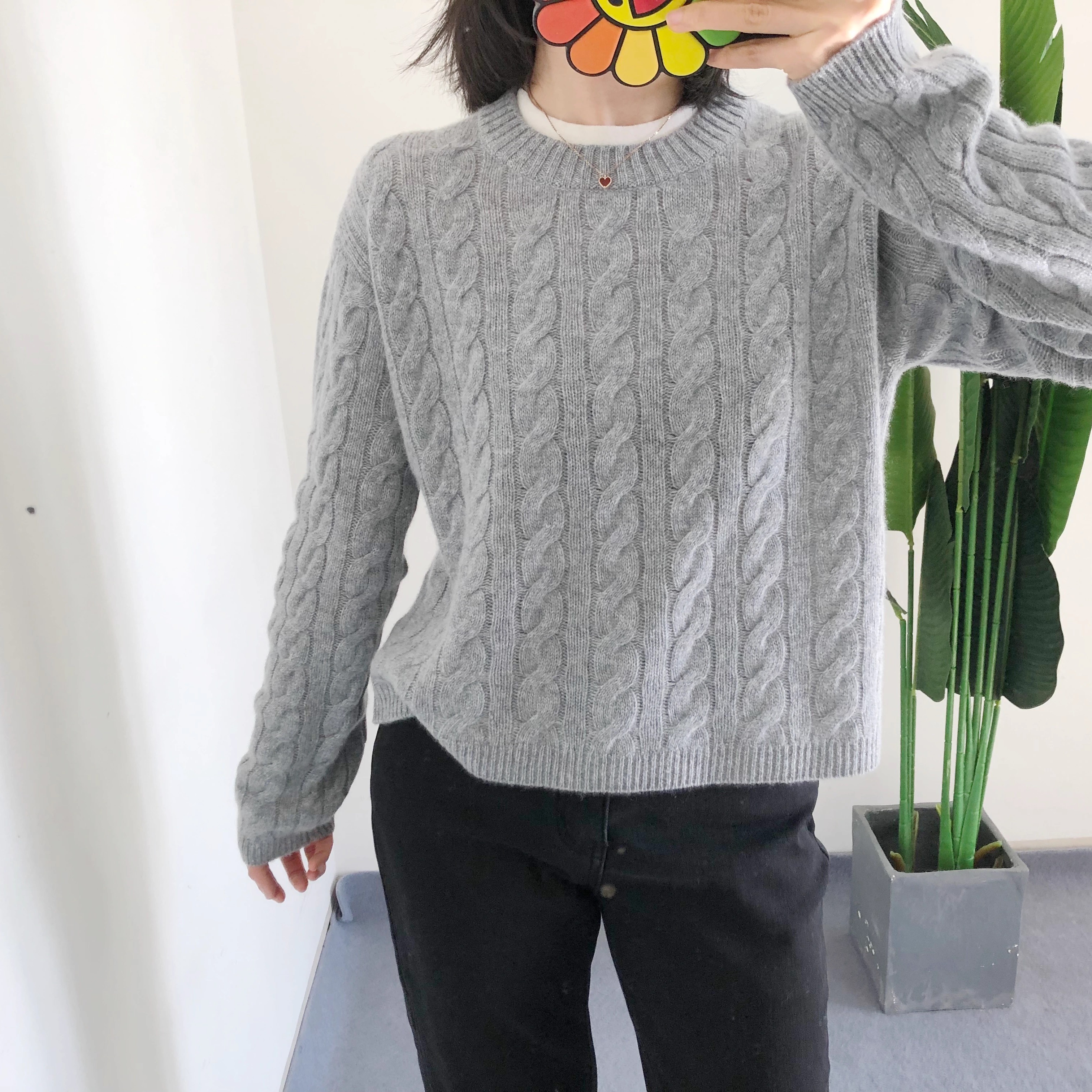 折 M1L2买手店Edos 100羊绒绞花针织套头衫 女士灰色假两件上衣