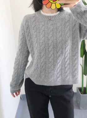 折 M1L2买手店Edos 100羊绒绞花针织套头衫 女士灰色假两件上衣
