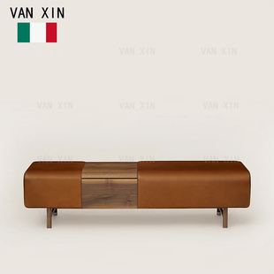 意大利床尾凳换鞋凳榉木简约纳帕真皮收纳储物定制现代意式