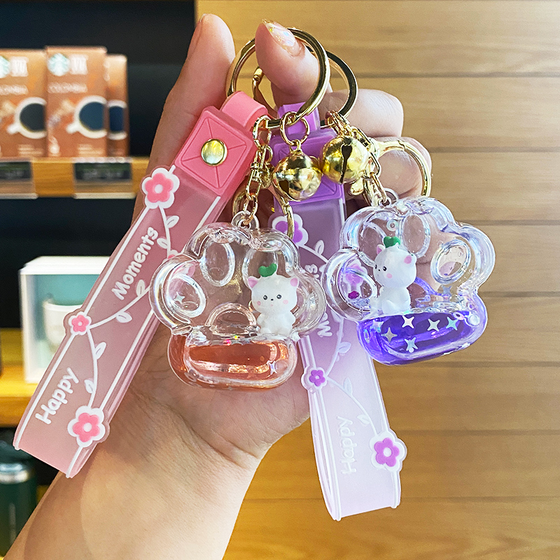 祥思恋卡通亚克力猫爪流沙钥匙扣