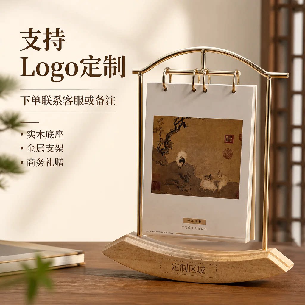 实木台历定制Logo商务桌面摆件图片