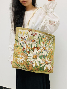 复古中式 花朵布包民族风提花大容量布艺包拉链单肩文艺国风布袋女