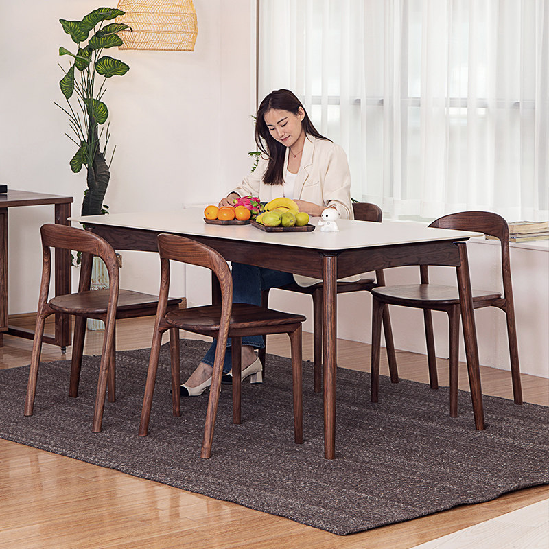 房屋家具岩板餐桌家用小户型北欧黑胡桃实木大桌子长方形饭桌椅子,住宅家具,岩板餐桌,淘宝优惠券,粉丝福利购,淘宝优惠卷