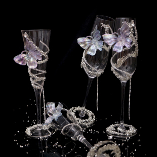 成品结婚敬酒杯银河杯高颜值钻石玻璃高脚鸡尾酒香槟杯diy材料包