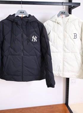 MLB羽绒服25秋冬新款男女NY刺绣菱格连帽运动棉羽外套3ADJB2756