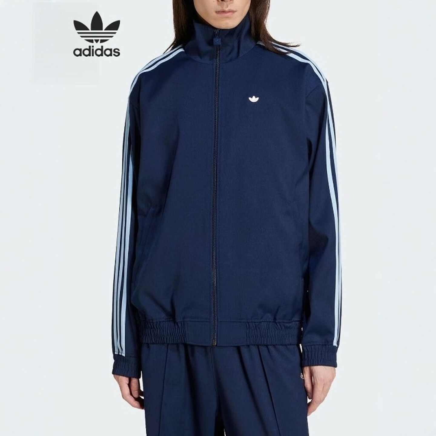 Adidas阿迪达斯三叶草男女款经典百搭舒适立领休闲运动外套JC6358